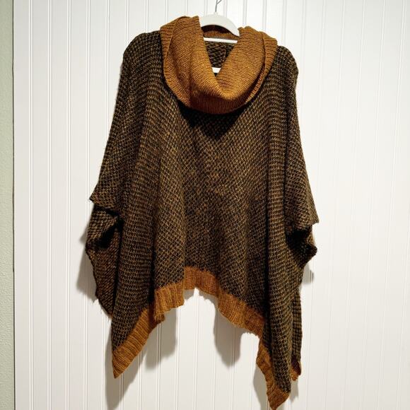 Anthropologie Sweaters - Anthropologie Wooden Ships Mohair Wool Poncho Sweater Black Brown Size Medium
